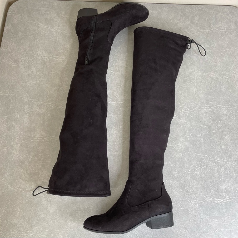 Soda Black Over the Knee Boots Sleek Suede - Picture 3 of 9